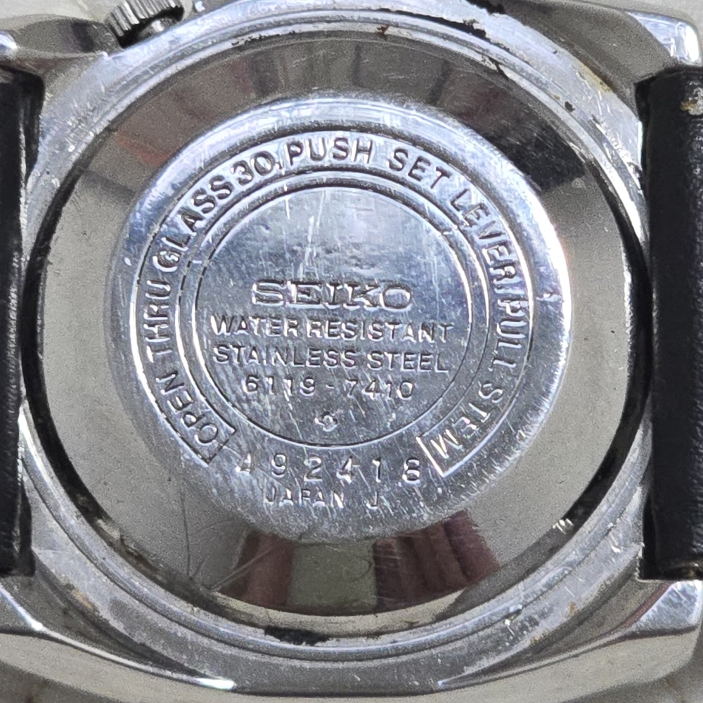 Vintage Seiko 5 Men's Watch 6119-7410 Automatic Asymmetrical Case Black - Picture 5 of 7